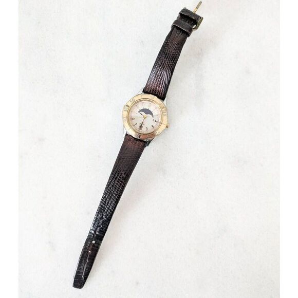 Vintage 80s Noblia Moonphase Gold Plated Women's Watch - Picture 2 of 3